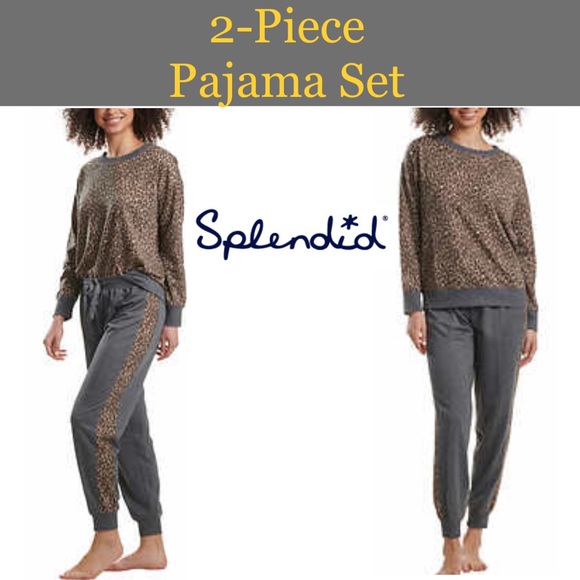 Splendid 2-piece Pajama Set / Loungewear Lively Leopard Charcoal Heather NWT - Picture 8 of 8